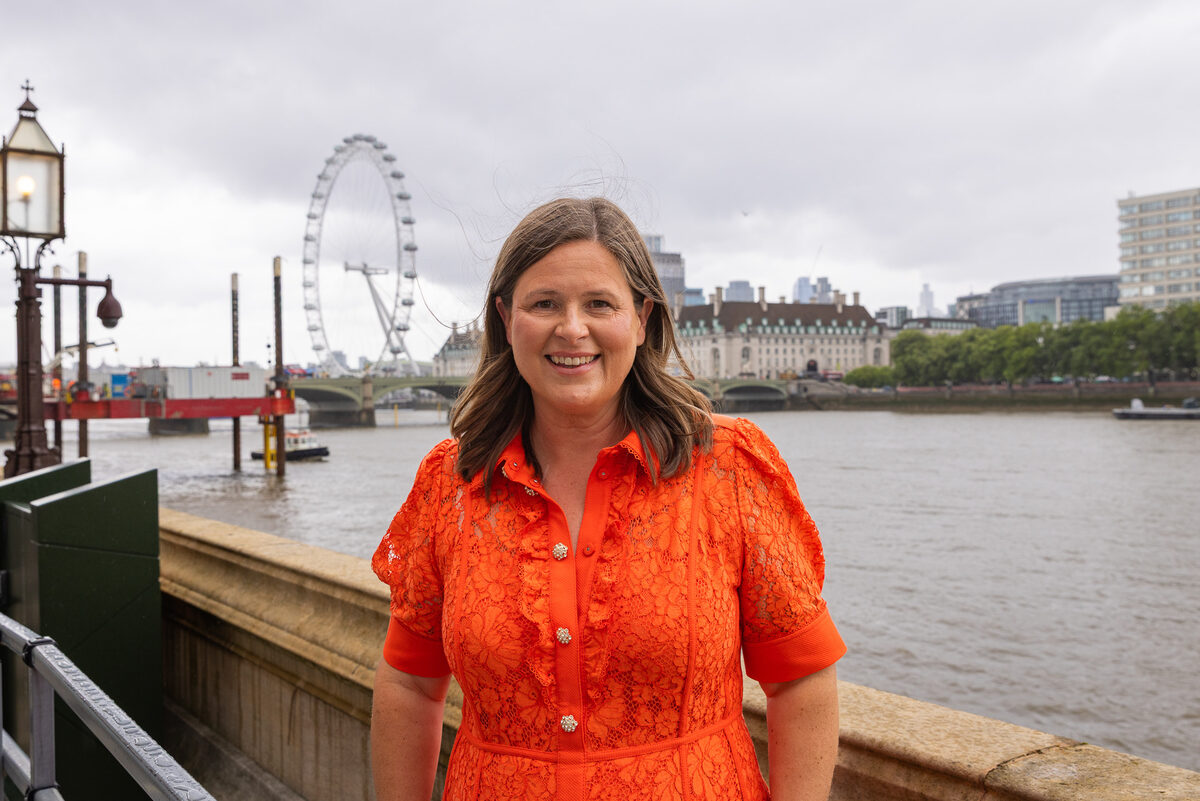 Michelle Ovens CBE, founder of the f:Entrepreneur campaign, beside the River Thames in London